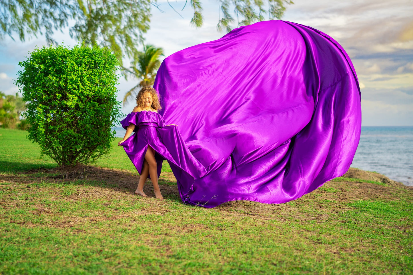 Flying Dress Barbados Photoshoot - Deep Purple Ruffle CHILD Ages 5 - 10