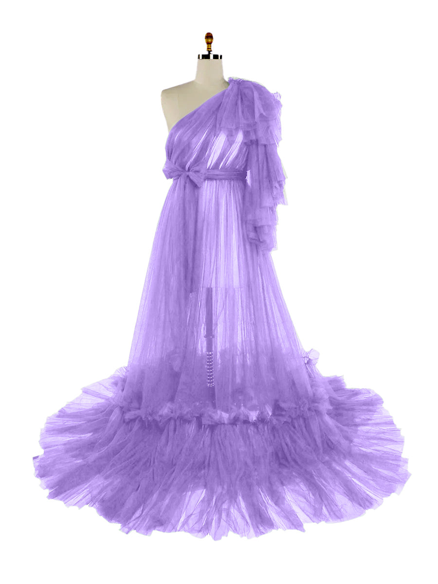 Penny One Shoulder Ruffle Dress - Purple Jewels