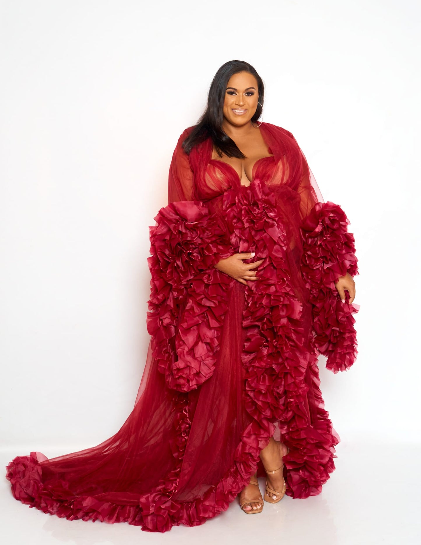 Diva Ruffle Robe - Wine