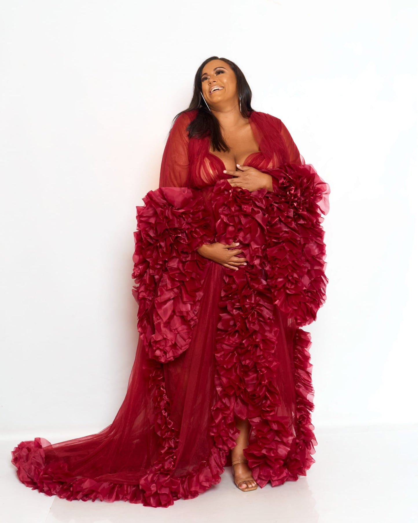 Diva Ruffle Robe - Wine