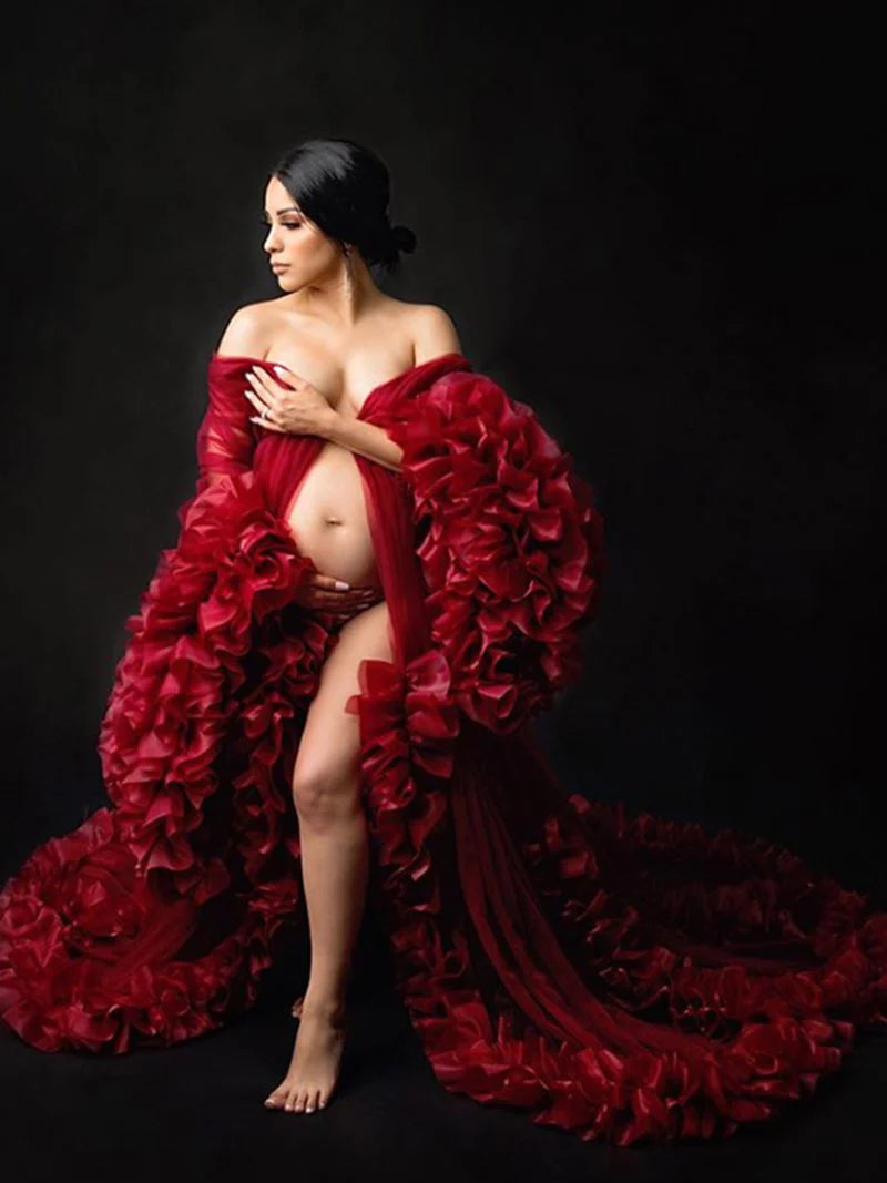 Diva Ruffle Robe - Wine