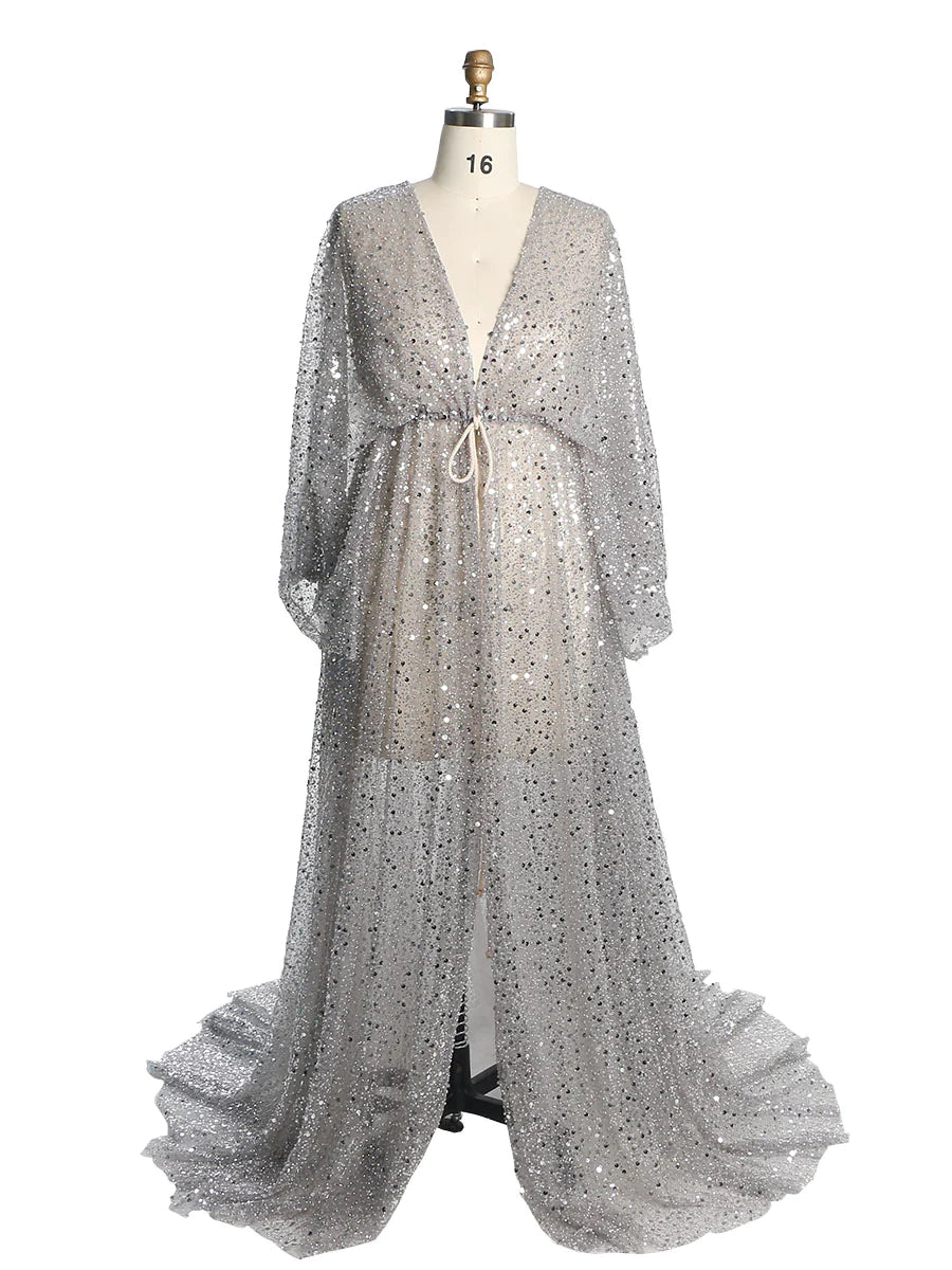 Bianca Sequins Dolman Sleeve Dress - Silver