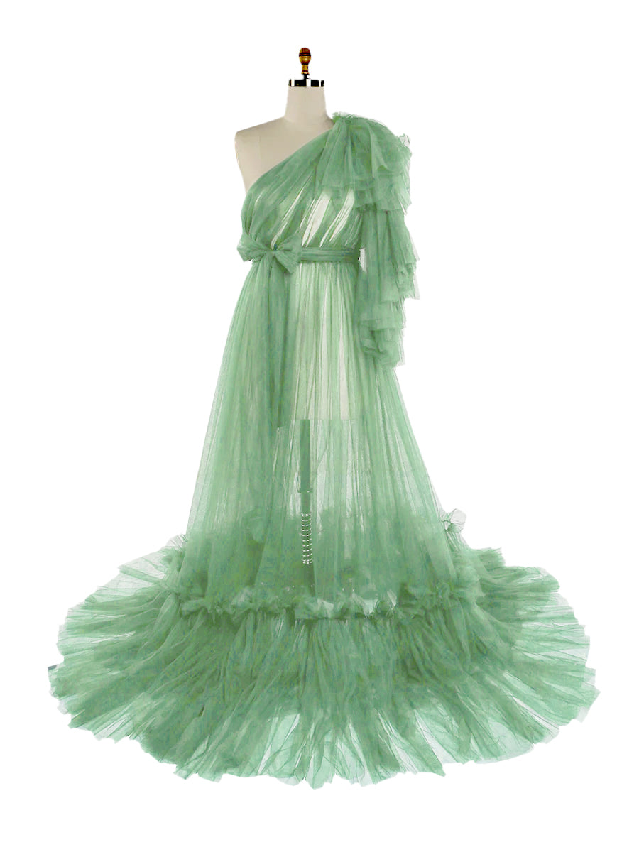 Penny One Shoulder Ruffle Dress - Sage Green
