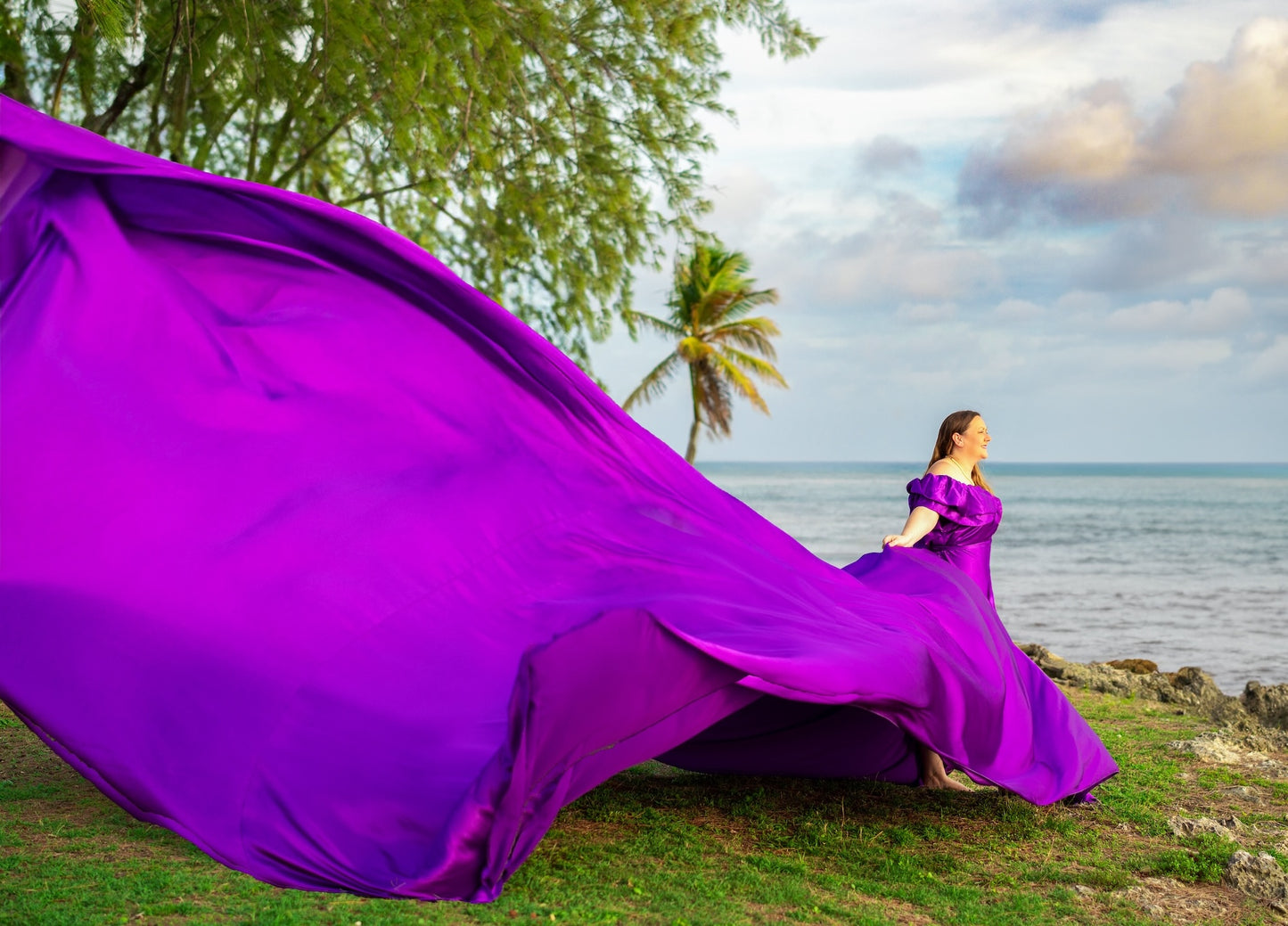 Flying Dress Barbados Photoshoot - Deep Purple Ruffle ADULT