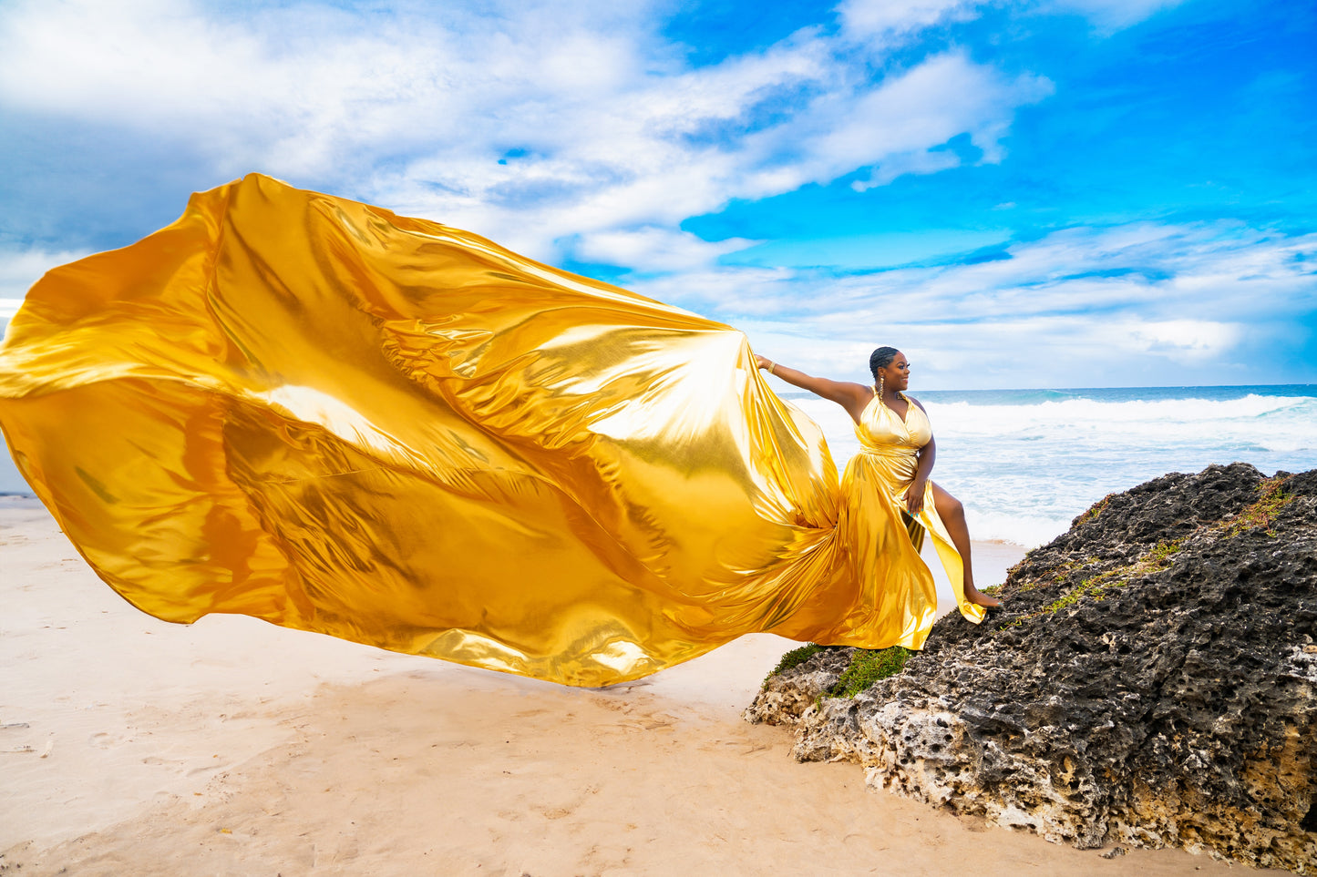 Flying Dress Barbados Photoshoot - Liquid Gold