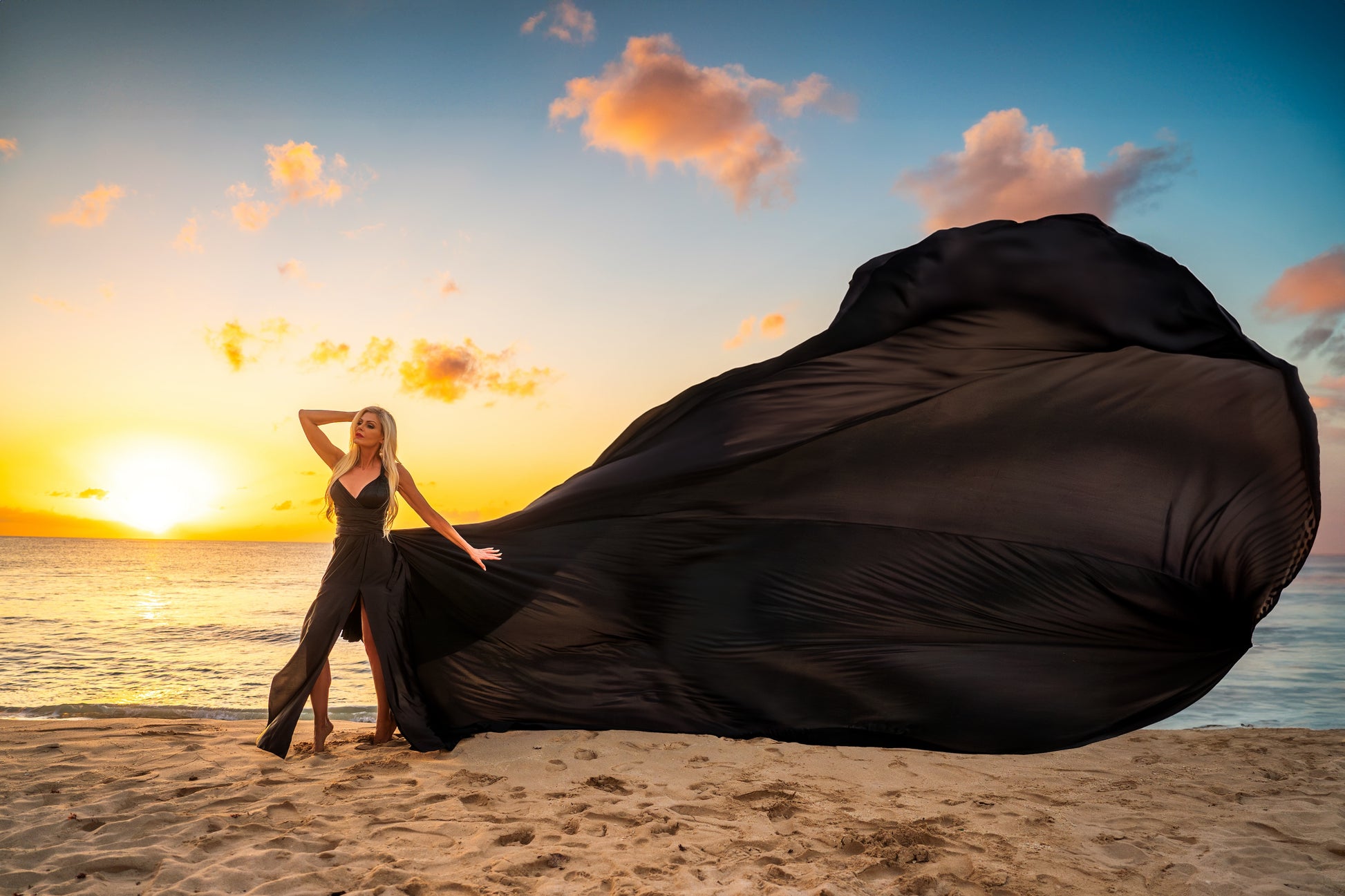 Flying Dress Barbados Photoshoot - Ebony Black Flying Dress Barbados Photoshoot - Ebony Black