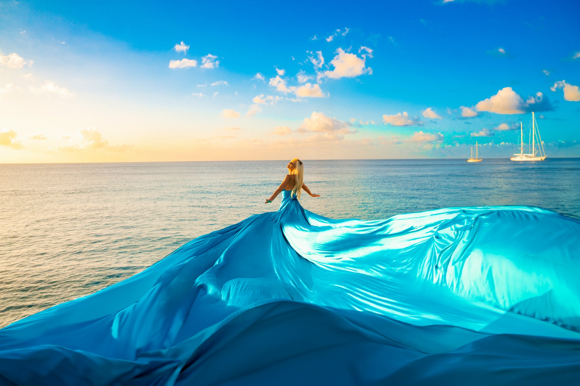 Flying Dress Barbados Photoshoot - Ocean Blue Flying Dress Barbados Photoshoot - Ocean Blue