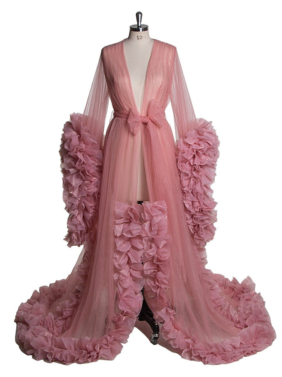 Diva Ruffle Robe - Blush Pink – Barbados Dress Rentals