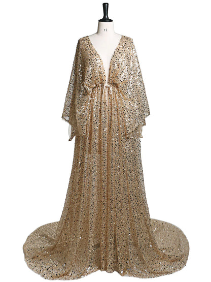 Bianca Sequins Dolman Sleeve Dress - Gold
