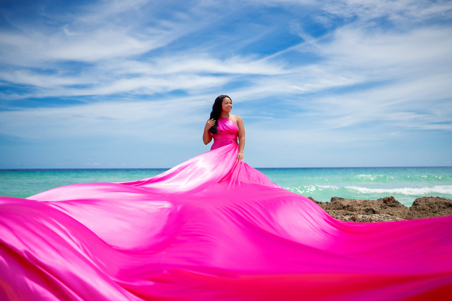 Flying Dress Barbados Photoshoot - Hot Fuchsia