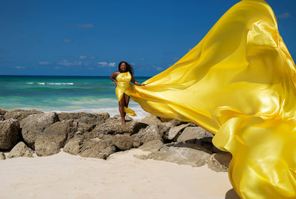 Flying Dress Barbados Photoshoot - Lemon Gold Flying Dress Barbados Photoshoot - Lemon Gold
