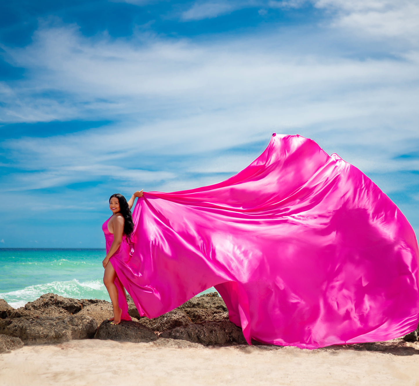 Flying Dress Barbados Photoshoot - Hot Fuchsia