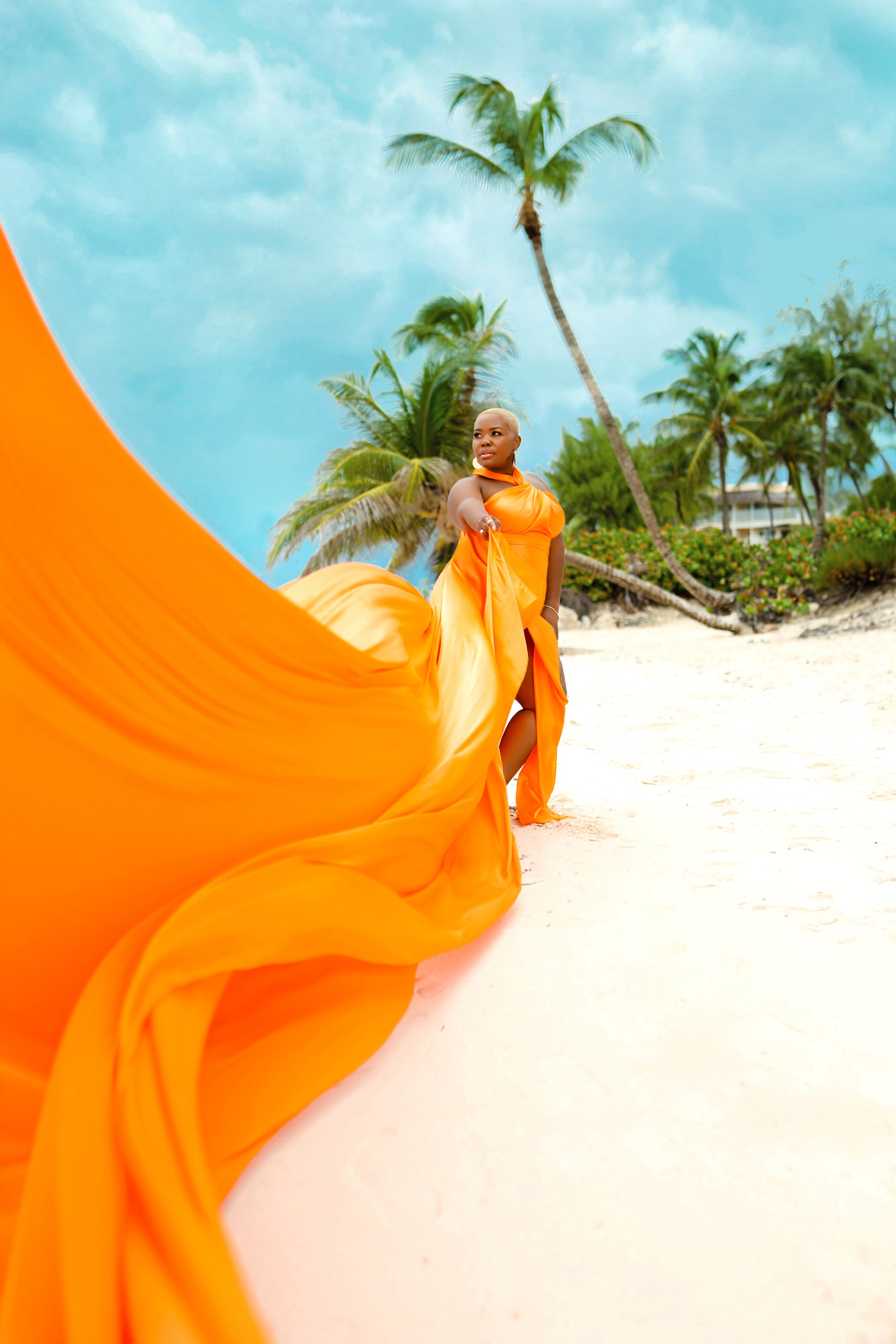 Flying Dress Barbados Photoshoot - Orange Barbados Dress Rentals Flying Dress Barbados Photoshoot - Orange Barbados Dress Rentals
